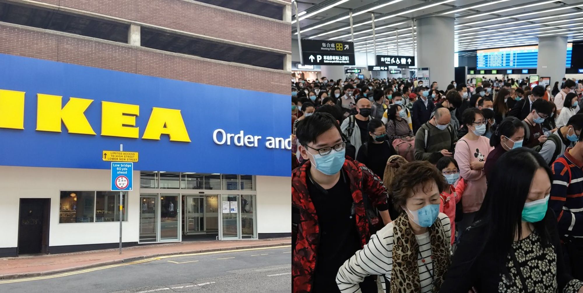 loja ikea e pessoas usando máscaras no aeroporto
