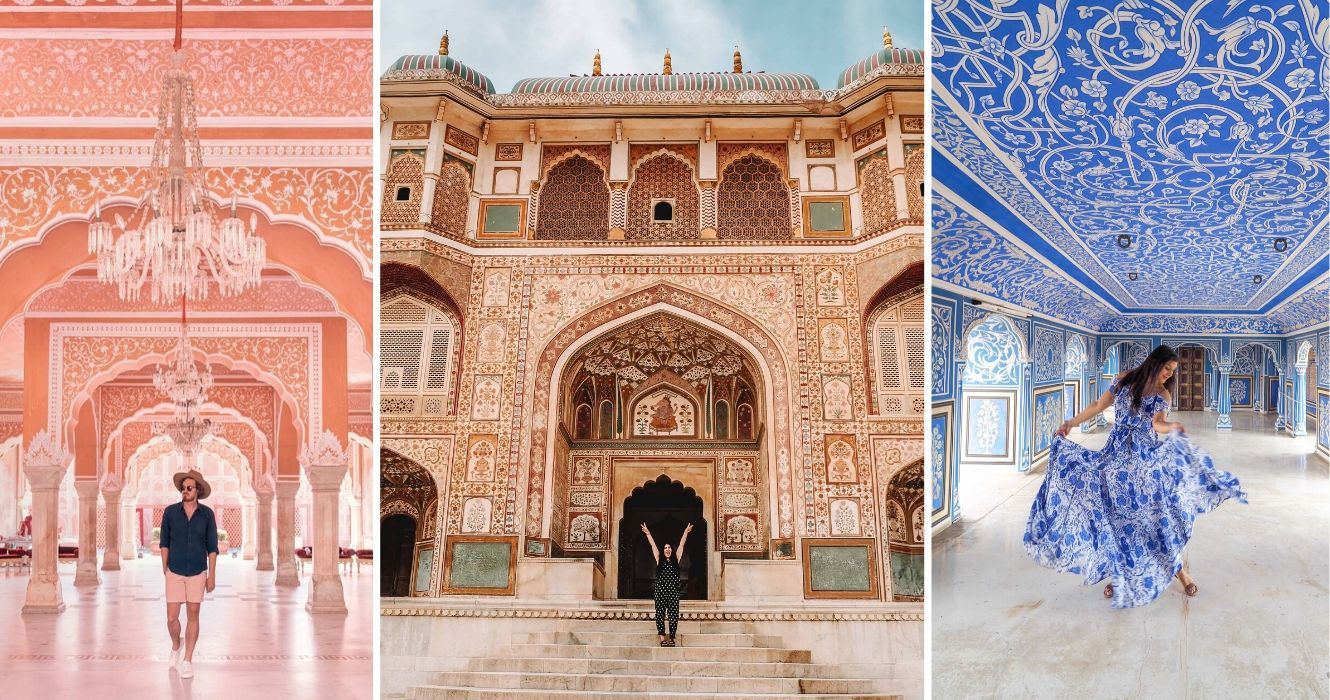 turistas exploram o recém-listado aluguel do airbnb, City Palace Of Jaipur, na Índia
