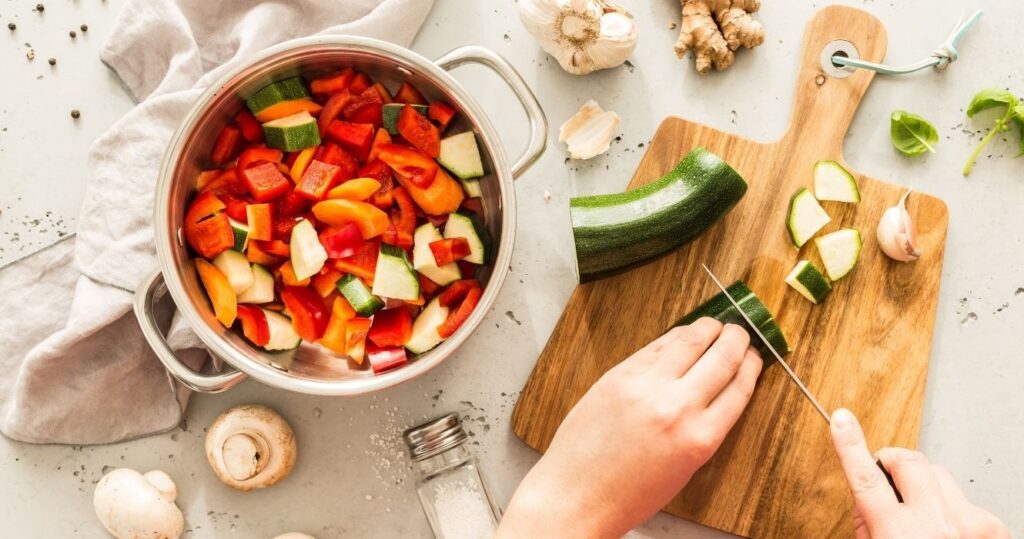 chopping vegetables for soup