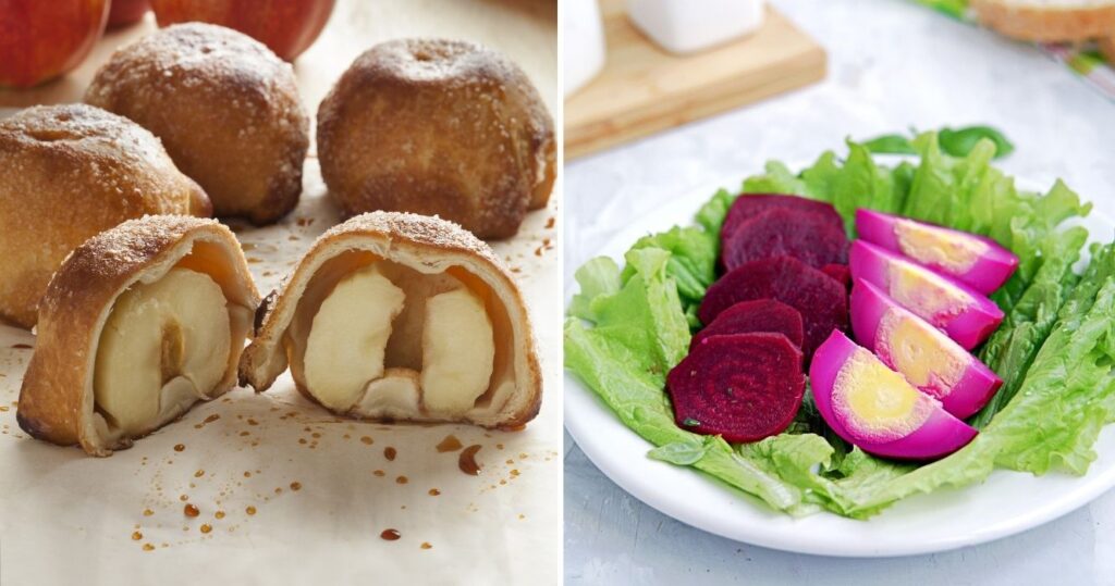 dutch apple dumplings, red beet eggs
