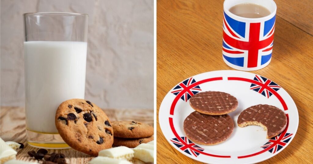 cookies and milk, biscuits and tea