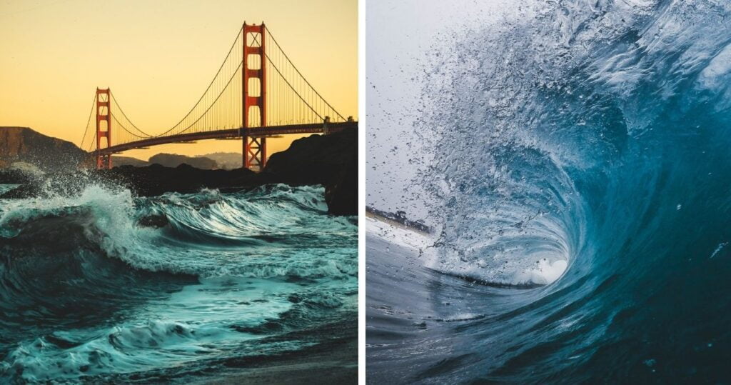 waves in the san francisco bay under the golden gate bridge