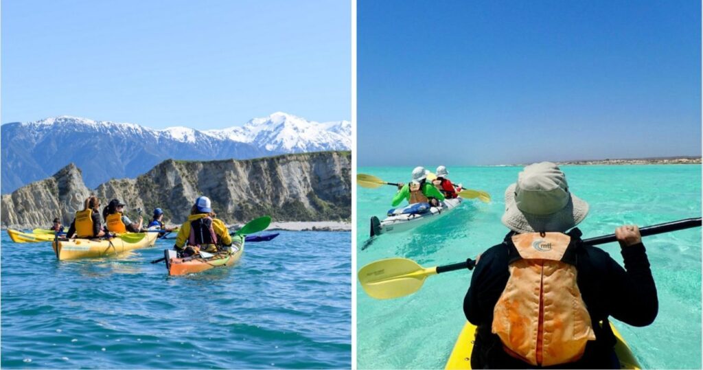 kayaking in new zealand and at ningaloo reef in australia