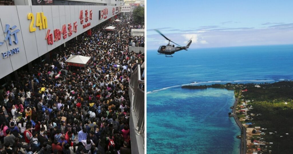 a photo showing how crowded china can be, Tokelau is a lowly populated country in new zealand