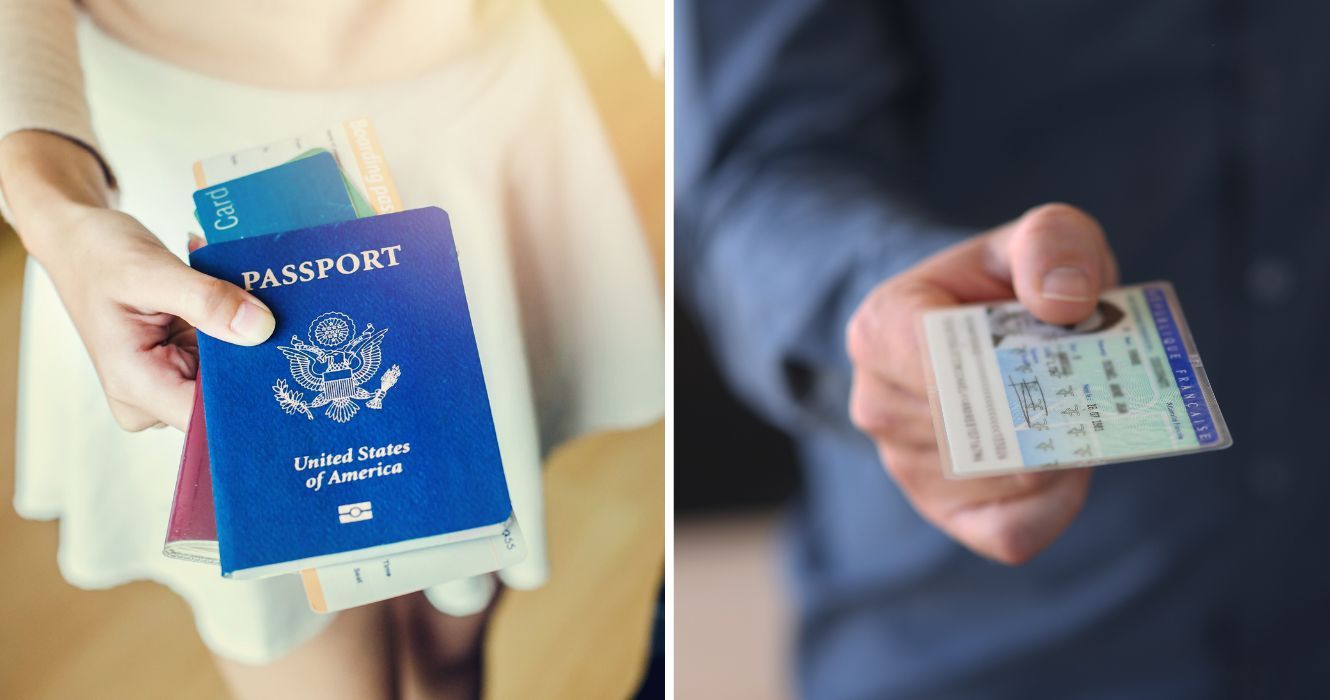 um livro de passaporte americano, um cartão de passaporte americano