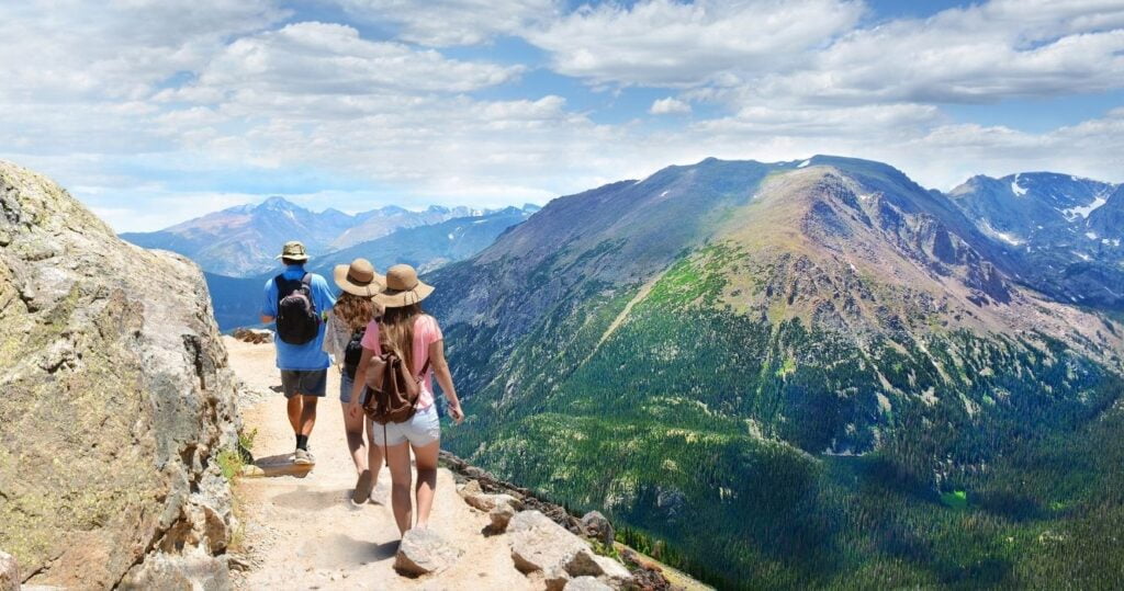 a hiking group in the mountains