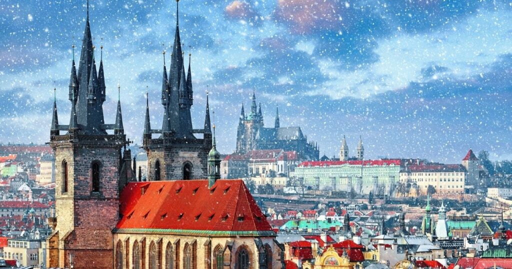 snow in prague in the winter