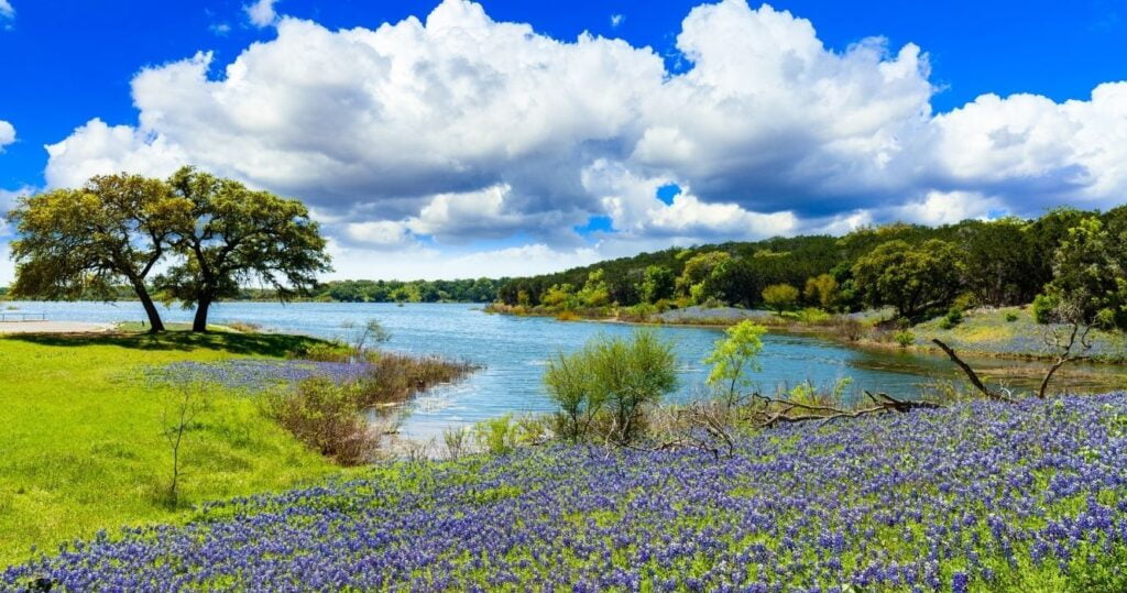 a view of a river in texas hill country