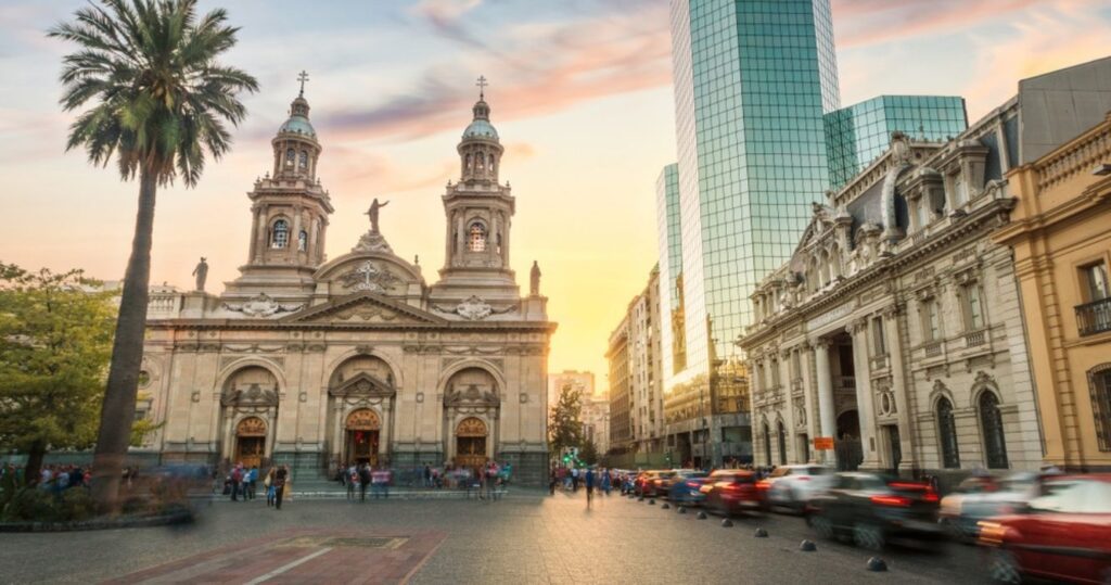 the city of santiago, chile at sunset