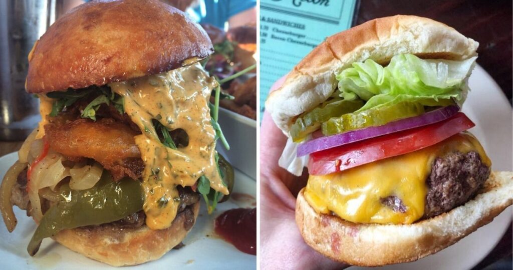 a loaded uneeda burger, a regular stacked cheeseburger